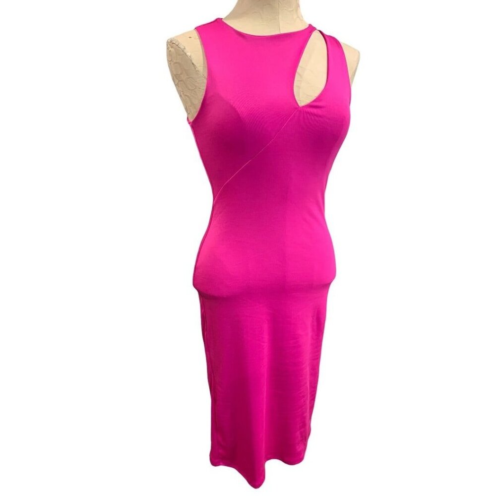 Small Gaze Hot Pink New Bodycon Dress Offset Keyhole Neckline
